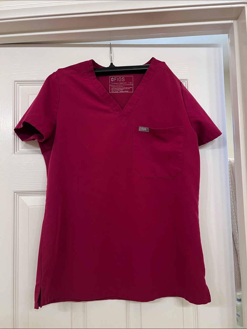 FIGS Women's V-Neck Scrub Top in Berry Red